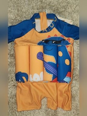 Edvintorg Toddler Boys Buoyancy Swimsuit Cartoons Printed Short Sleeve Front Zip